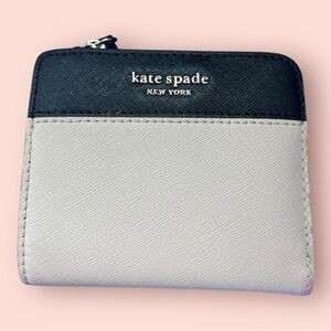 Black and tan/beige saffiano leather Kate Spade snap wallet